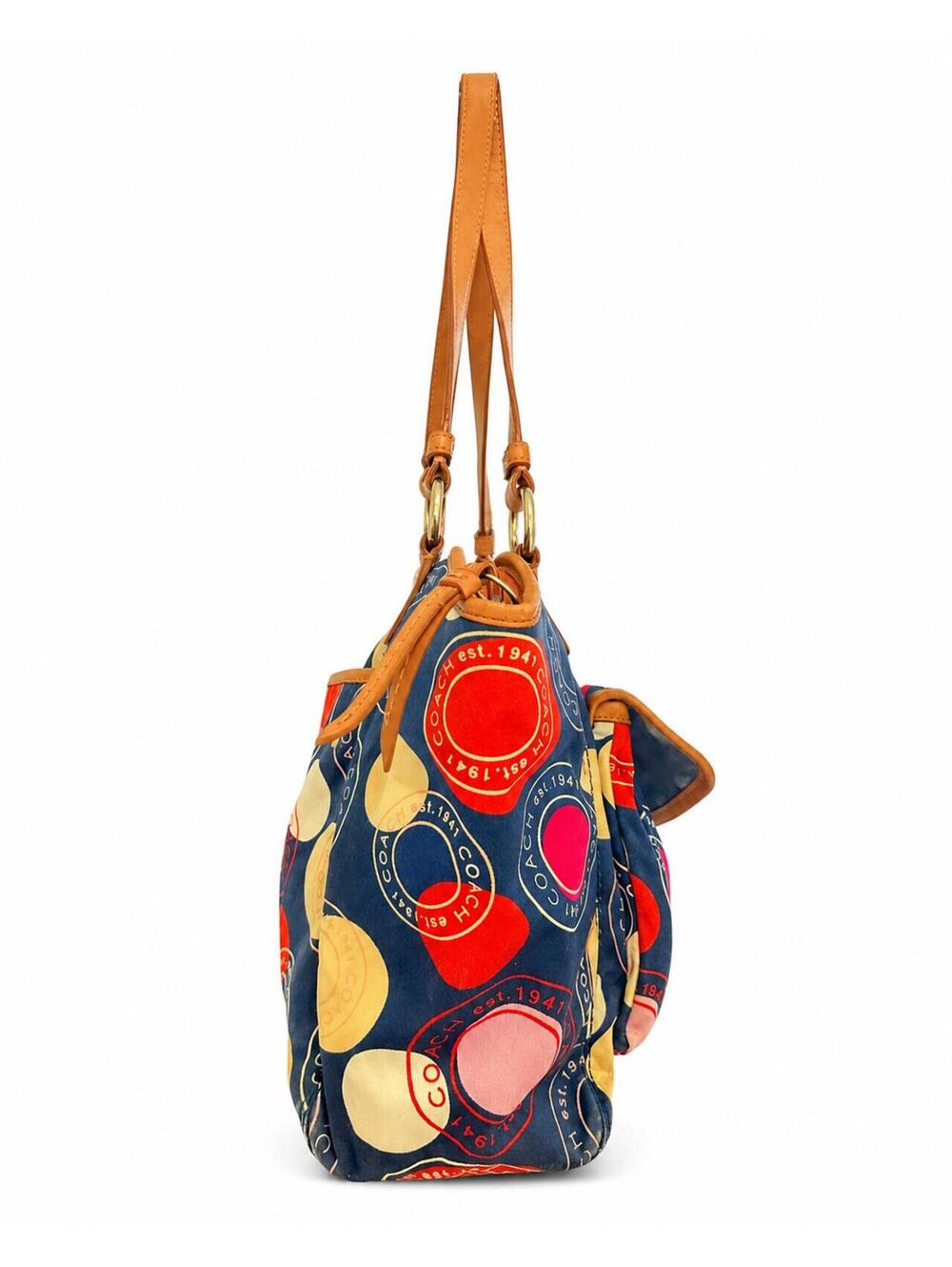 Coach Polka Dot Leah Tote Shoulder Bag Blue Multicolor F14667 - Picture 5 of 10